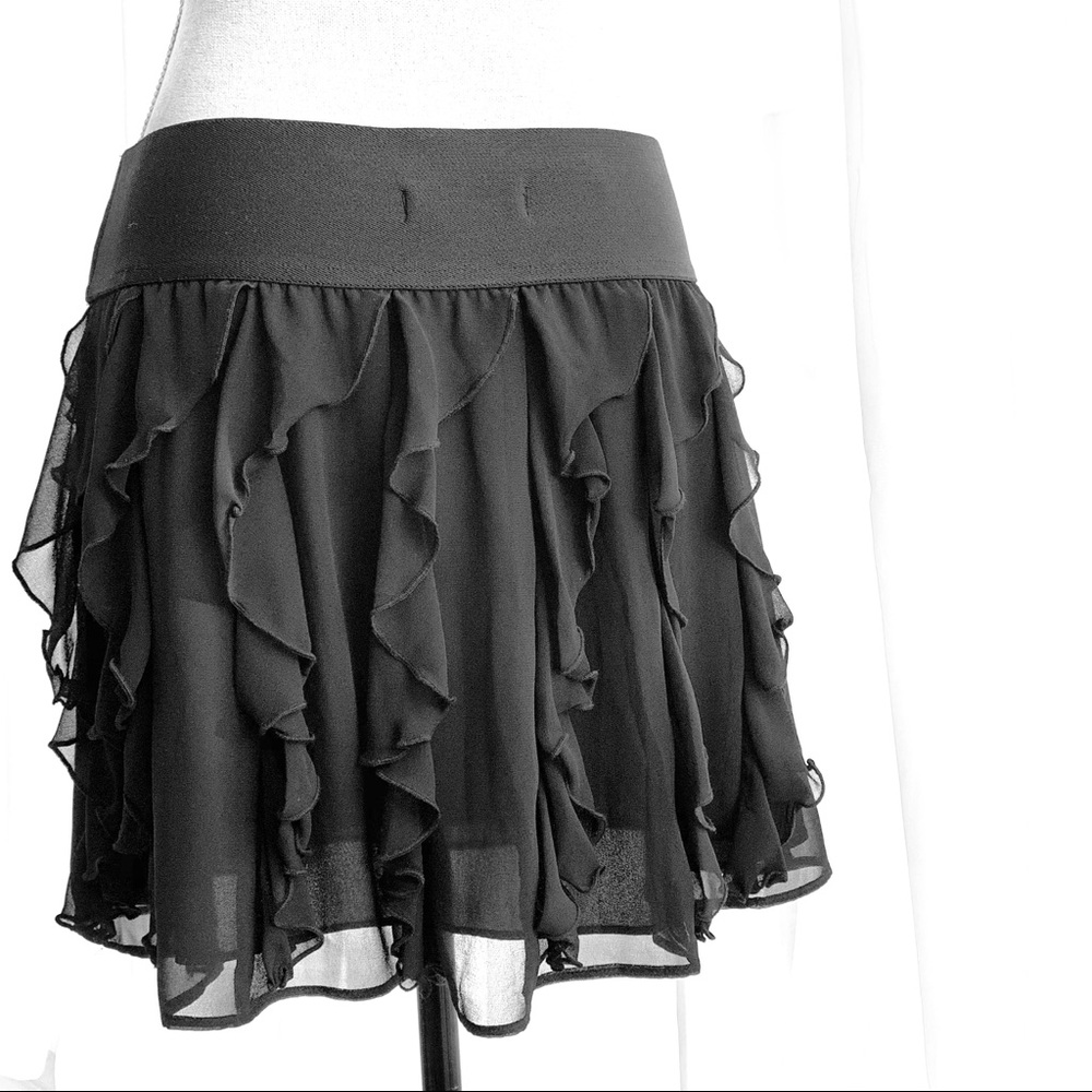 SOLD Express Black Ruffle Elastic Waist Skirt Dance - Picture 4 of 6